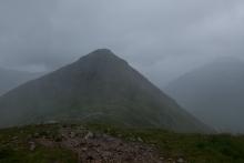 Stob Coire Raineach from Stob Dubh's slopes, on a wet and very windy day.