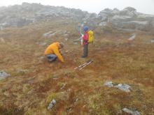 Man and son taking soil samples 