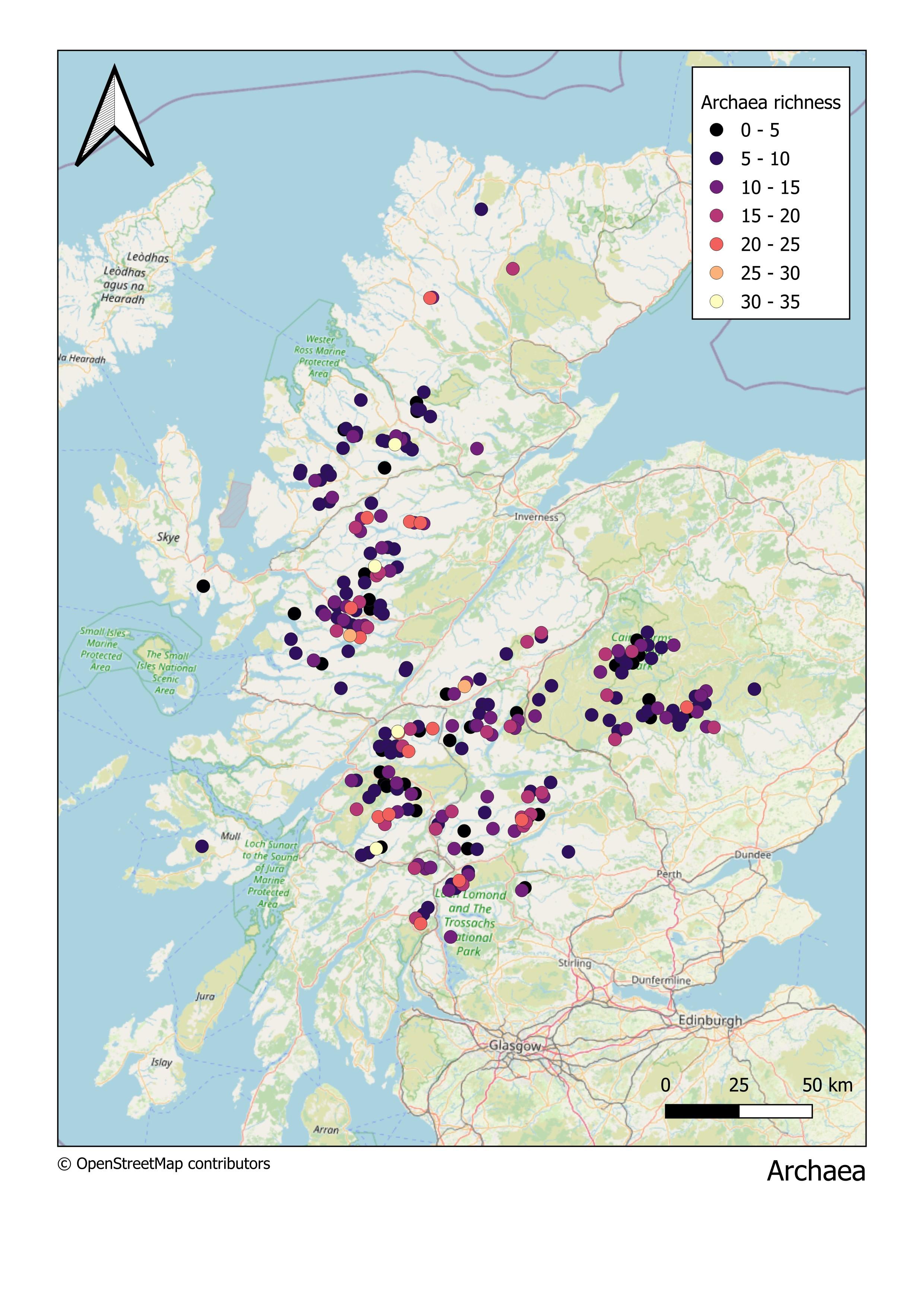 A map showing the total number of Archaea per Munro